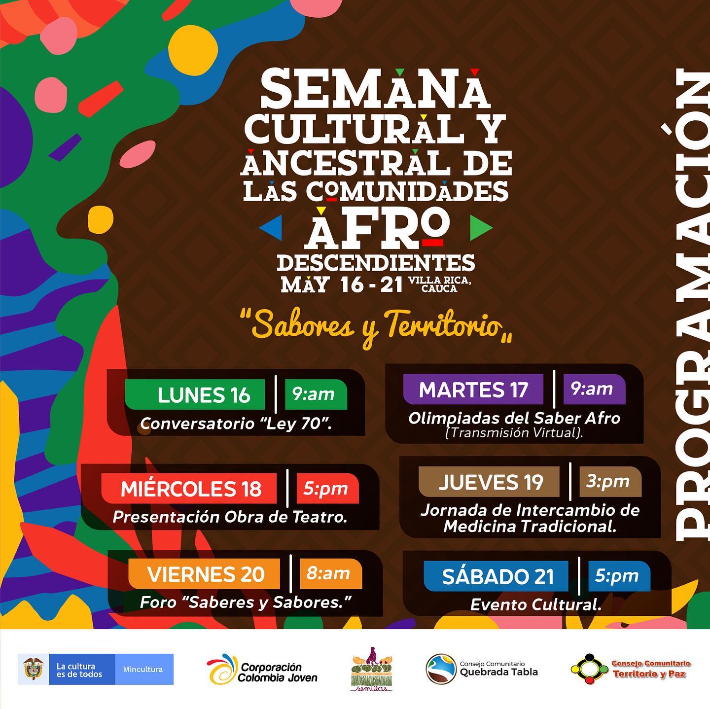 Gráfica alusiva a Semana Cultural y Ancestral de las comunidades afrodescendientes.